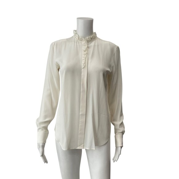 $165 NWT Lilysilk Ivory Crepe Silk Ruffle Shirt Blouse size 2 - Picture 2 of 12